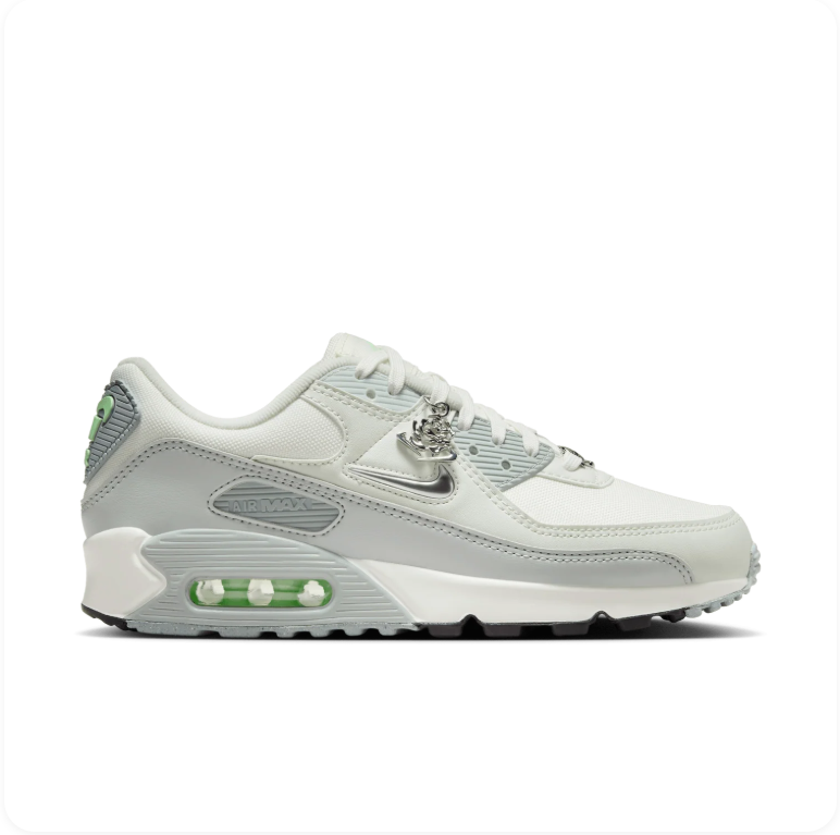 Nike Air Max 90 SE Summit White Metallic Silver Mint - Side View
