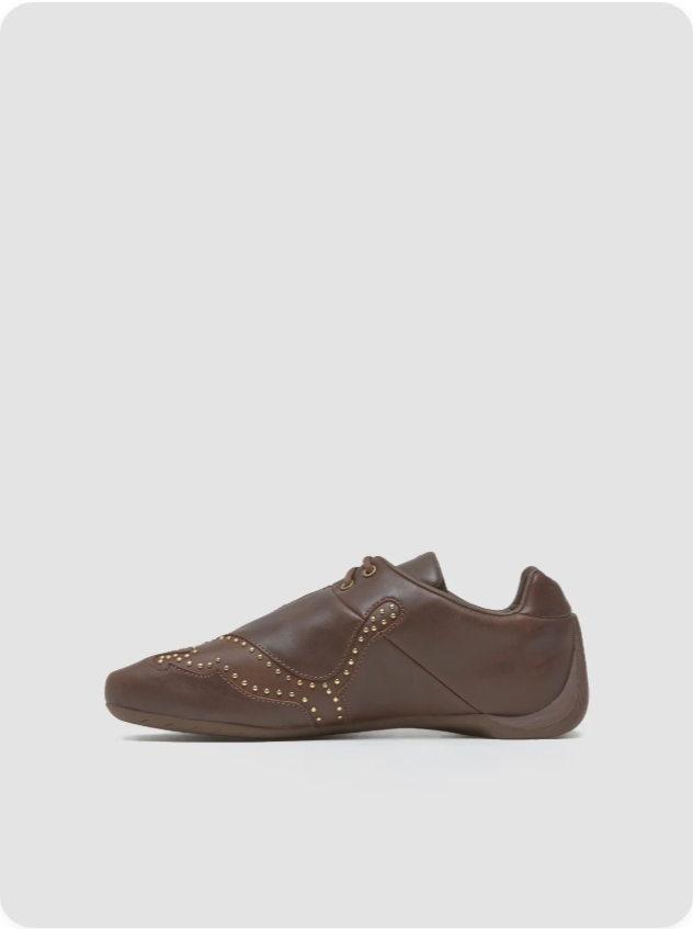 Puma Speedcat Walnut Brown Gold Stud - Side View Gold Stud Detail