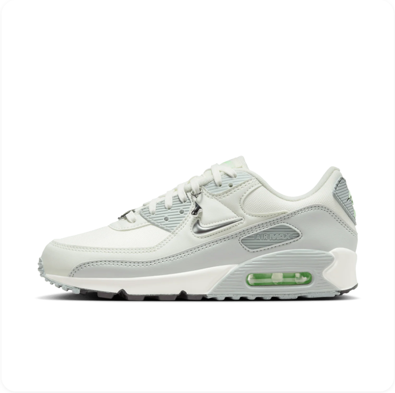 Nike Air Max 90 SE Summit White Metallic Silver Mint - Side View 2