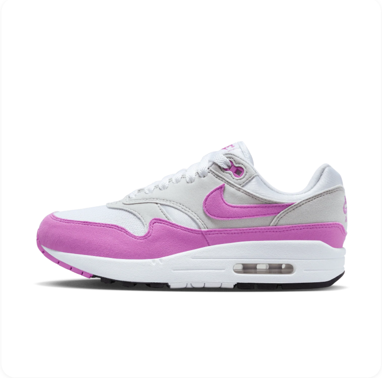 Nike Air Max 1 White Fuchsia Dream Neutral Grey - Side View