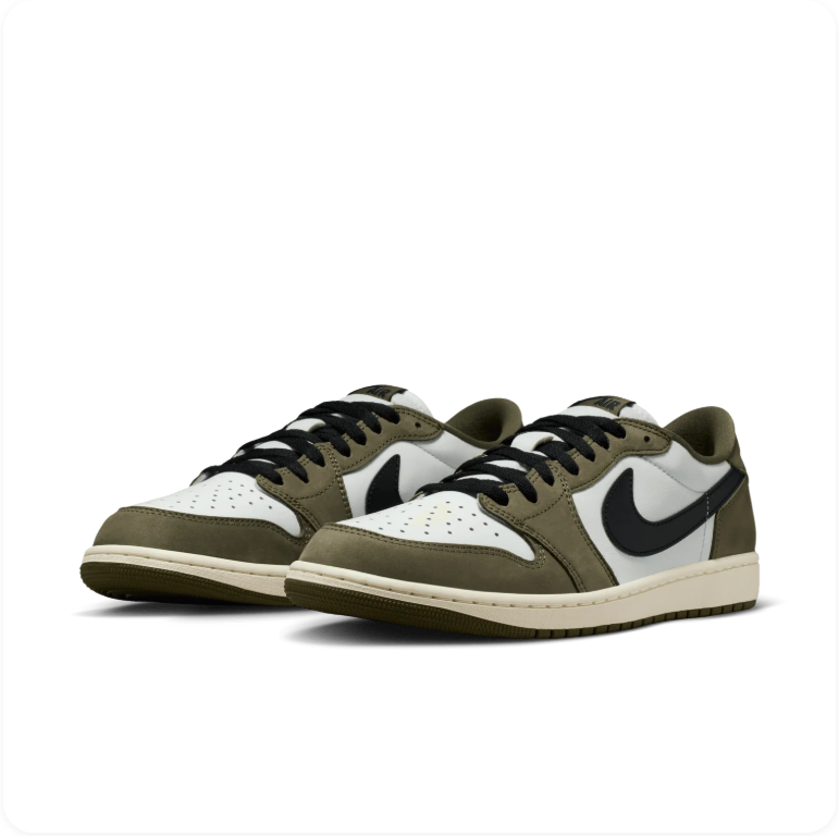 Air Jordan 1 Retro Low OG - White / Medium Olive / Black